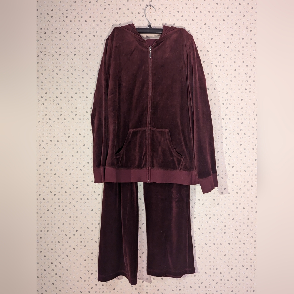 Burgundy Velour L Tracksuit Top  Pants M Cotton Blend Y2K Made for Life